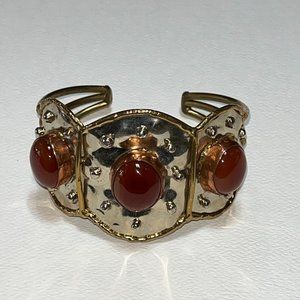 Cuff Bracelet :  Hand-Crafted, 3-Toned Metal, Stone Embellished